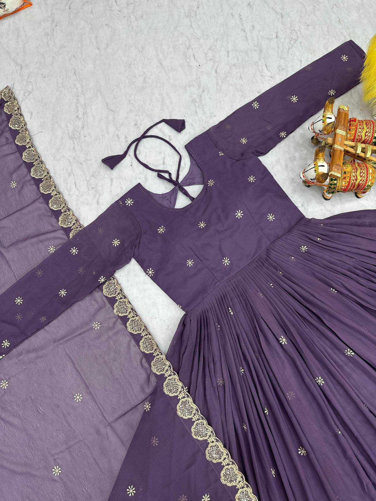 Launching New Festival Ram-0153 Georgette Purple Lehenga Choli for Wedding